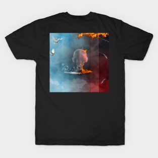 Awesome lightbulb face with fire and water T-Shirt